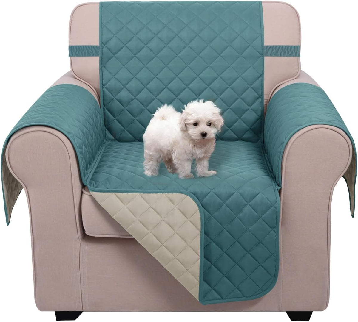 U-NICE HOME Loveseat Sofa Cover for 2 Cushion Couch, Dark Grey – Essentials for Pets - Blue/Beige / 28''oversized Armchair