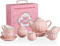 Sweejar porcelain tea set for little girls in pumpkin shape with teapot, cups and saucers - view 4