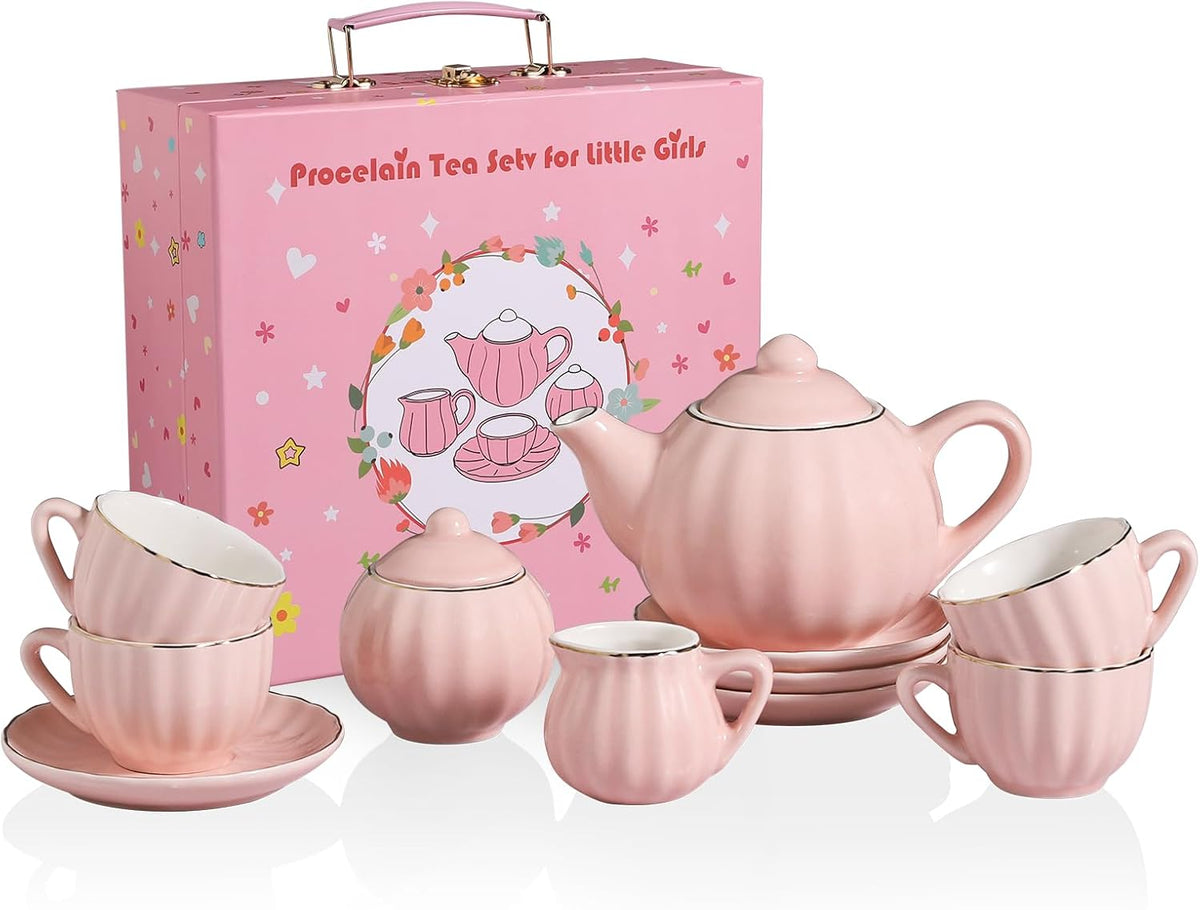 Sweejar porcelain tea set for little girls in pumpkin shape with teapot, cups and saucers - view 4