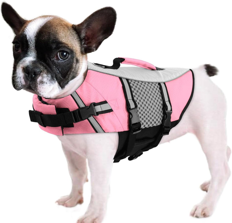 Dog Life Jacket, Small Float Vest for Swimming Boating Kayaking - X-Small / Light Pink