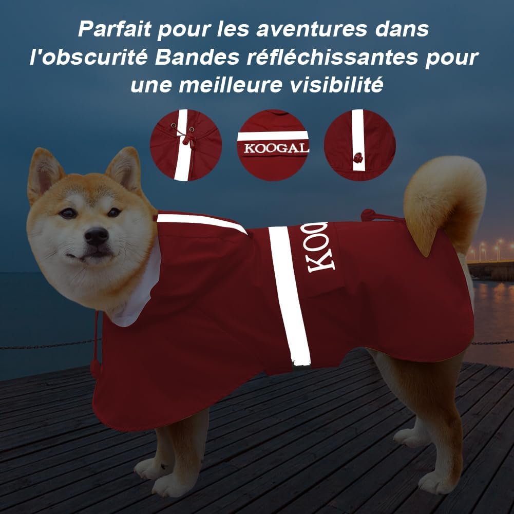 Dog Raincoat Waterproof Hooded, Medium Dogs - Red / 3XL-Fit for 33 to 44 pounds - image 3