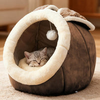 Cat Beds for Indoor Cats-Rabbit-Shaped Cat Cave Bed with Hanging Toy - Rabbite Brown / Rabbite / L - image 3