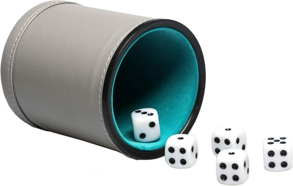 Felt Lined PU Leather Dice Cup Set with 6 Dot Dices – Fun for Kids & Family - Lakeblue