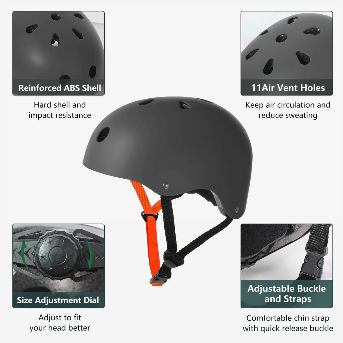 Skateboard Helmet Impact Resistance Ventilation for Youth & Adults – Fun for Kids & Family - Gray / Large - image 3
