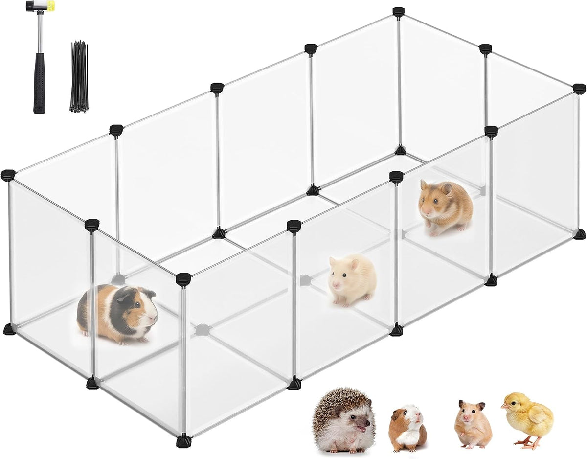 SONGMICS Pet Playpen with Floor, Small Animal Playpen – Essentials for Small Pets - White / 20 Panels - 56.3"L x 28.7"W x 18.1"H