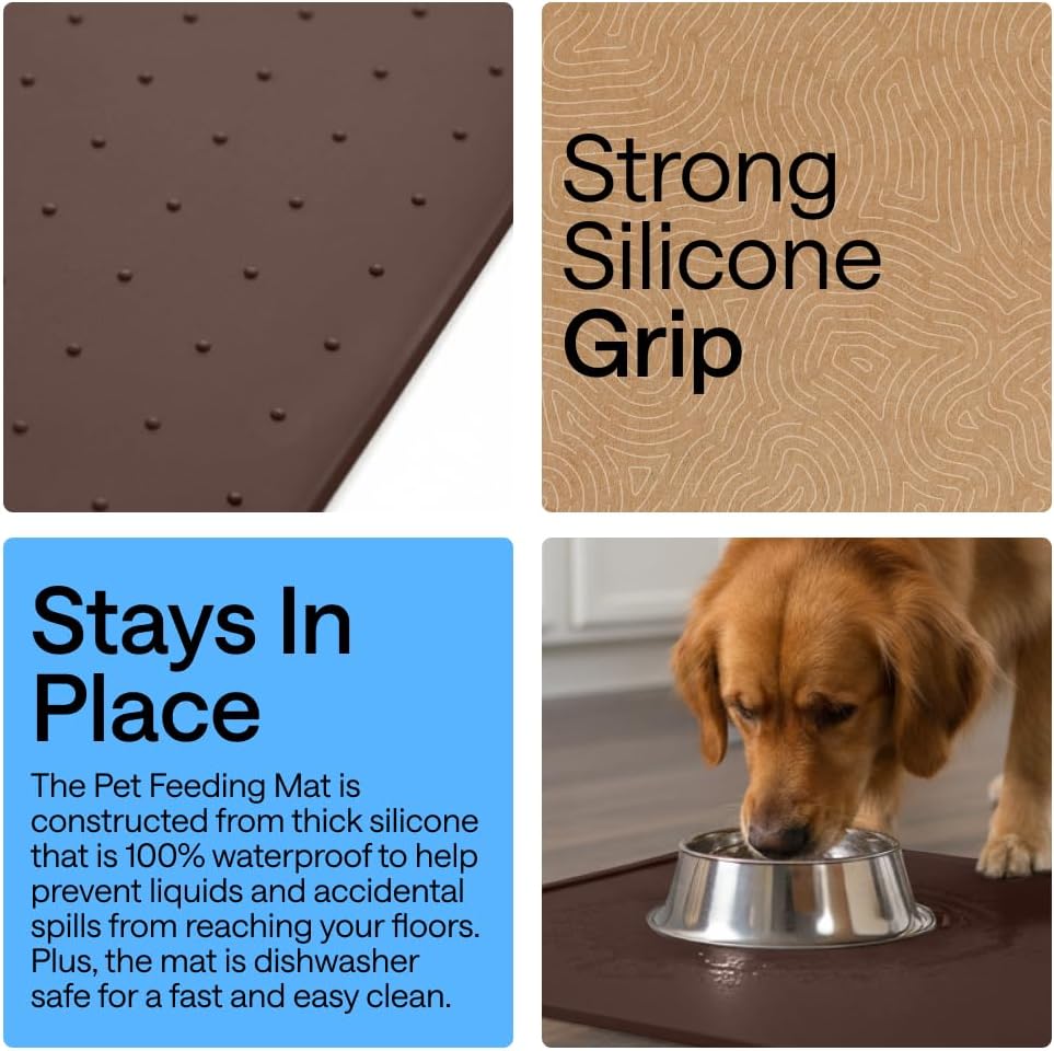 GORILLA GRIP Dog Food Mat, 100% Waterproof Silicone, 16x10 Beige – Essentials for Dogs - Brown / 26"l X 17"w - image 3