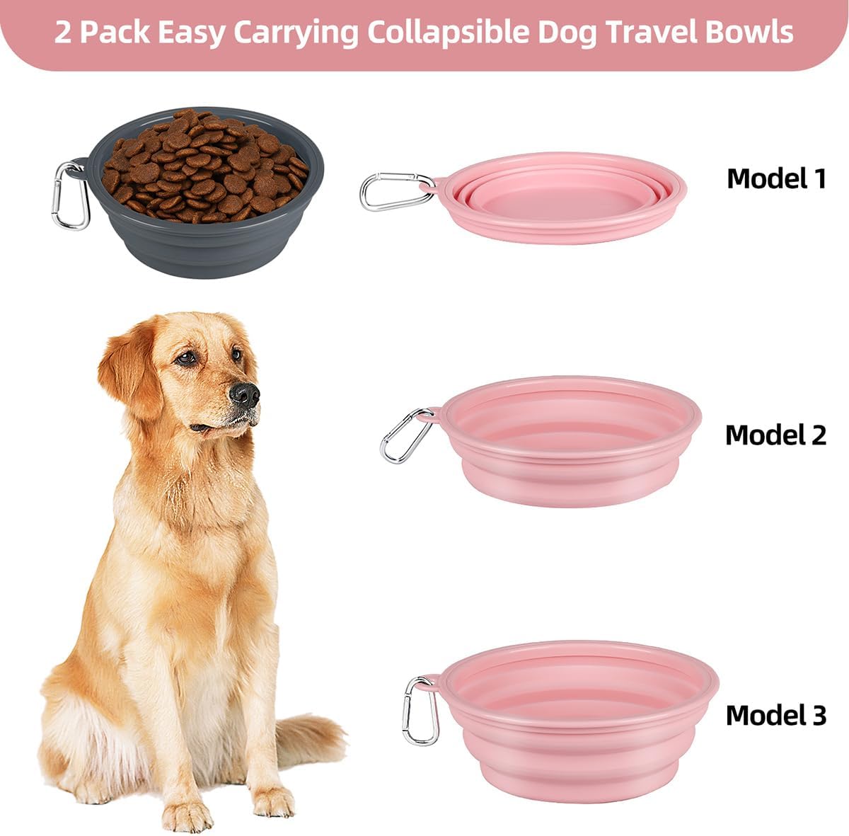 Kytely Collapsible Dog Bowls Medium - Grey & Pink / X-Large - image 4