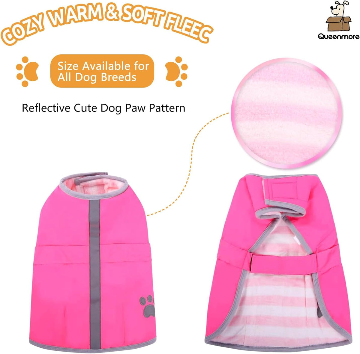 Queenmore Cold Weather Dog Coats Loft Reversible Winter Fleece Dog - X-Small / Pink - image 2