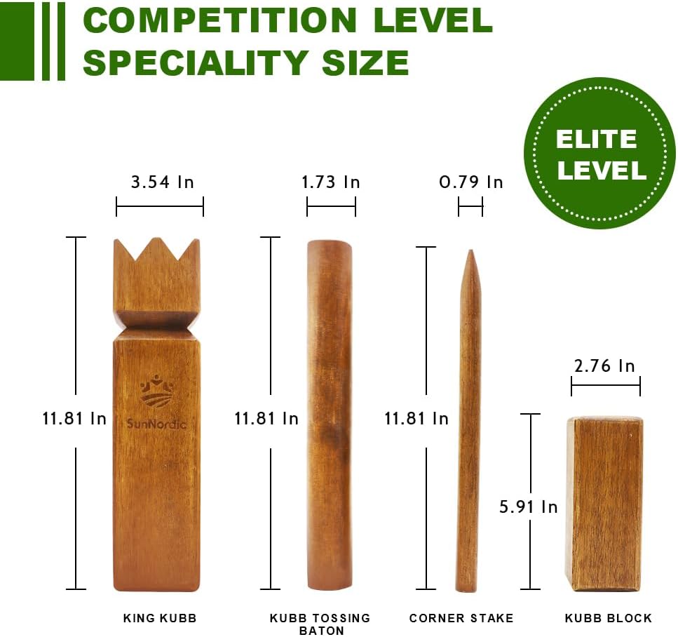 SunNordic rubber wood Kubb yard game set with king, blocks, batons and canvas carry bag - view 15