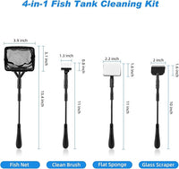 hygger Small Fish Tank Cleaner, Aquarium Cleaning Tools Kit with Handle, Seaweed Scraper, Fishing Net, Sponge Brush,Wall Brush (S)