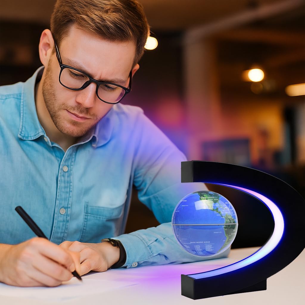 Magnetic Levitation Floating Rotating World Globe with LED Light - Blue - image 2