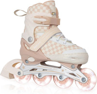 Nattork adjustable inline skates for kids with light-up wheels and checkerboard upper - view 3