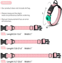 JSXD AirTag Dog Collar, Night Reflective Nylon Dog Collar for Small Medium Large Dogs,Lockable Quick Release Buckle,Padded Breathable Pet Collar with AirTag Holder (Pink, Large)