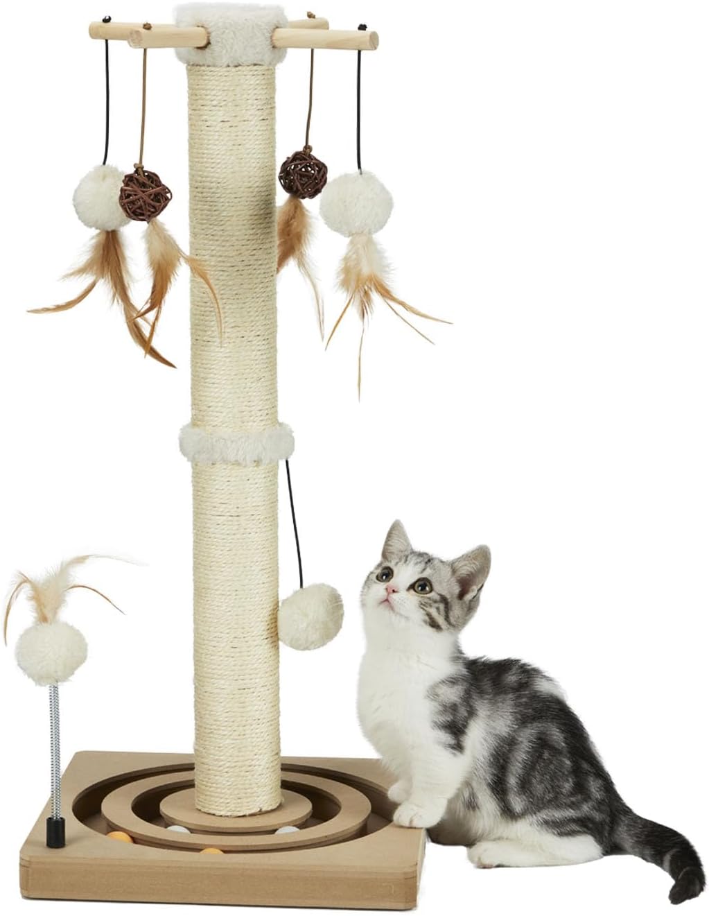PEEKAB Cat Scratching Post Sisal Scratch Posts for Indoor Kittens - 25 inches Double Orbit