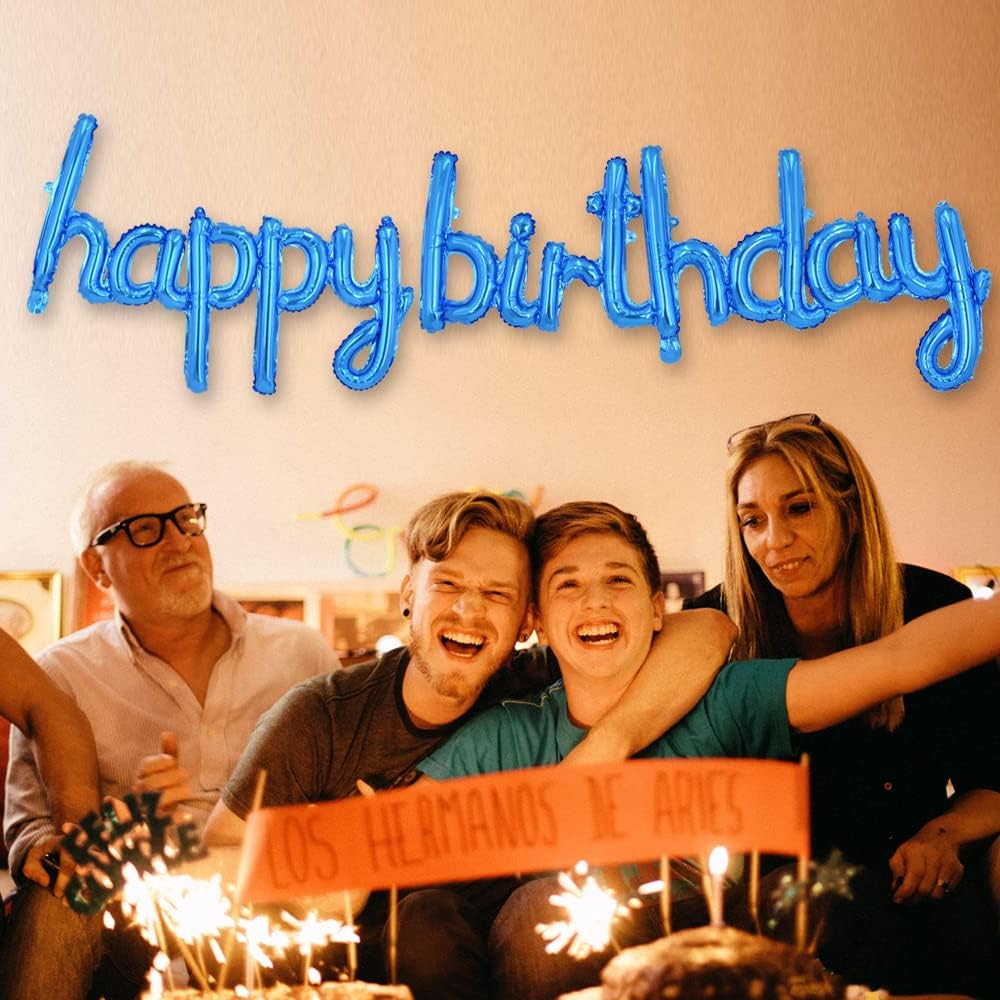 TONIFUL 16 Inch Black Happy Birthday Balloons Banner Decorations - Cursive Blue - image 4