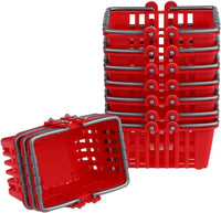 NUOBESTY mini shopping baskets, 10 small red plastic grocery baskets with handles