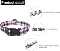 Mercano Adjustable Dog Collar - Special Design Patterns, Soft Nylon Comfortable Durable Pet Collar for Small Medium Large Dogs (S, Purple Plaid)