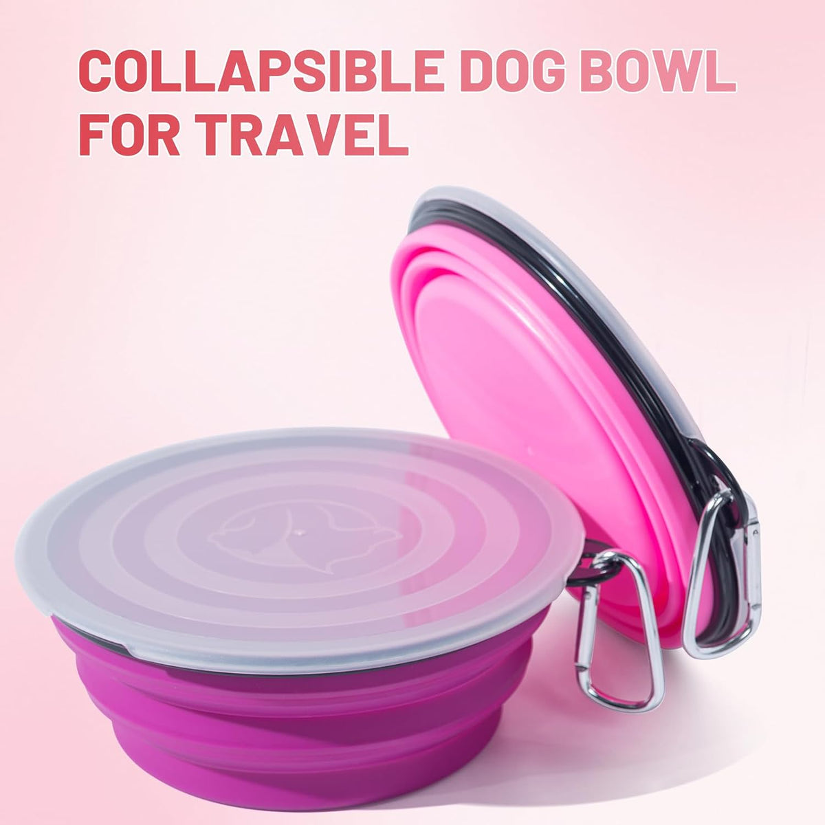SLSON Dog Bowls Pet Collapsible Bowl with Cover Lids - Pink and Purple / Large Two-Tone - image 2