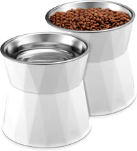 Lallisa 2 Pcs Elevated Cat Bowls, Adjustable Raised Feeder - white