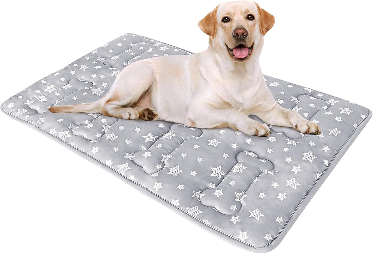 Dog Crate Bed Mat, Soft Dog Bed Pad Mat with Cute Stars – Essentials for Dogs - Large 36"X23" / Grey
