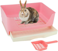 Large Rabbit Litter Box, Bunny Litter Box with Drawer - Pink
