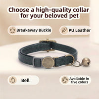 THAIN Leather Cat Collar with Bell Breakaway, Adjustable - Dark Green - image 2