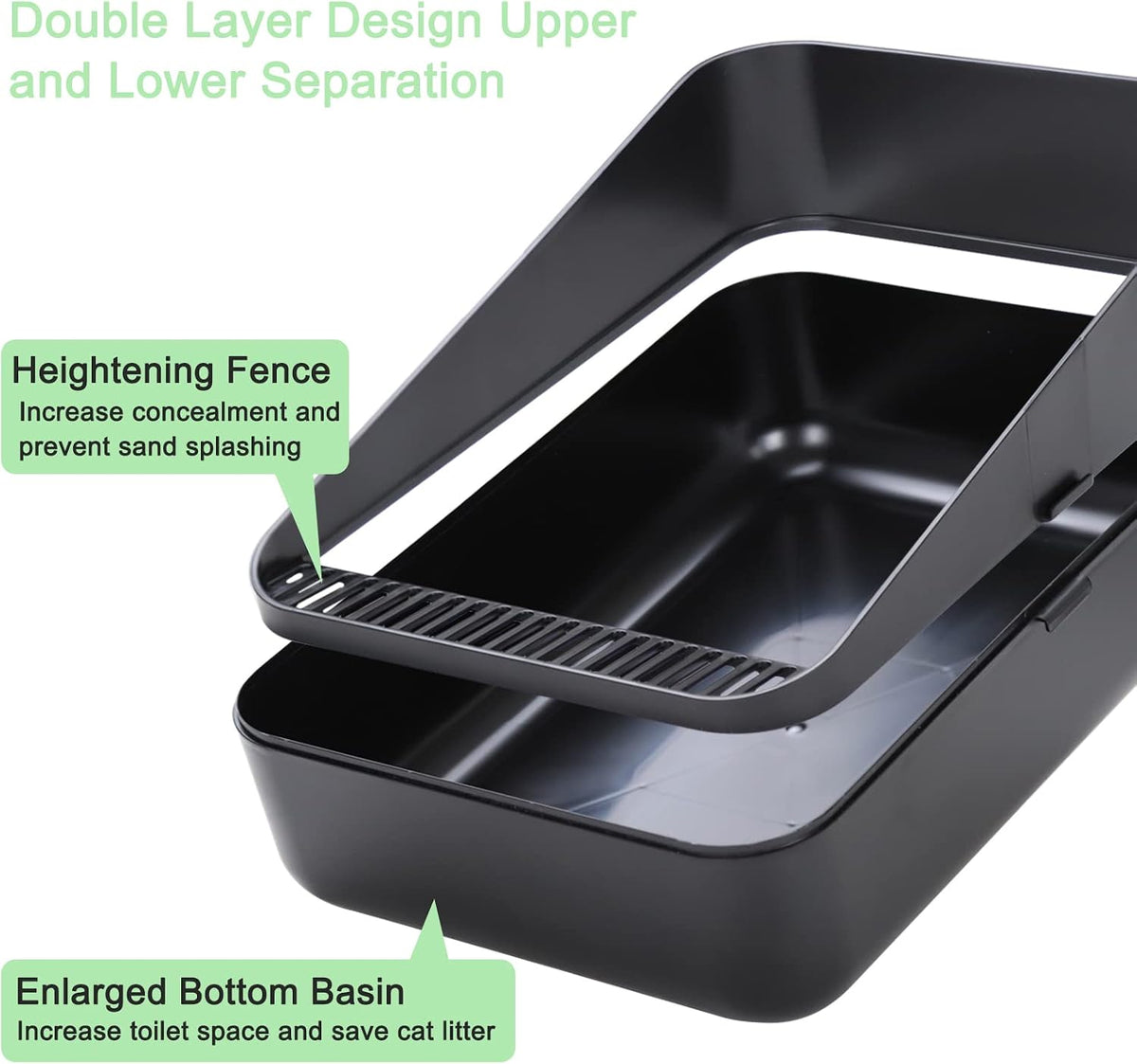 Open Cat Litter Box:Odor Reducing Anti Splash Design – Daily Care for Cats - Black Small - image 3