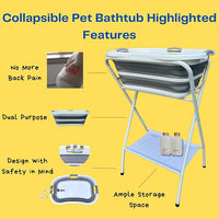 Collapsible Elevated Pet Bathtub, Foldable Washing Station for Small to Medium Dogs and Cats, Portable Pet Shower and Grooming Stand for Indoor and Outdoor Use