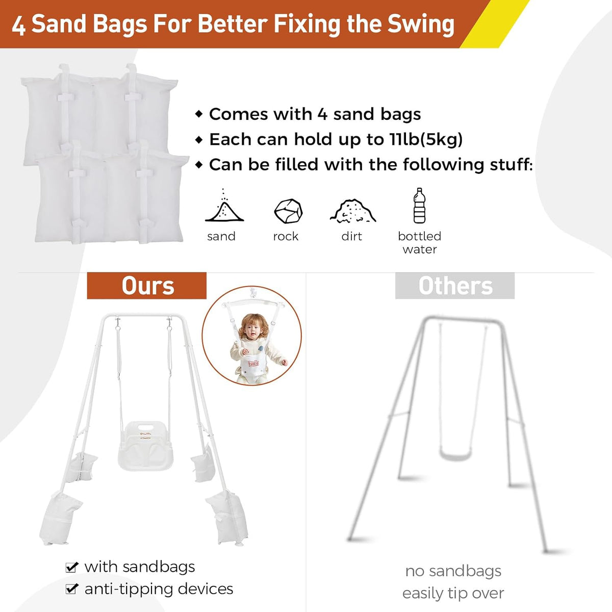 FUNLIO 2 in 1 Baby Jumper and Swing with 4 Sandbags - White - image 3