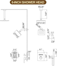12 Inch Rain Shower System, Brushed Gold Shower Faucet Set with Push Button Diverter, 6 Inch Wall Mounted 3-Functions Bathroom Shower Systems with Dual-Function Handheld (Thermostatic, Gold Brushed)