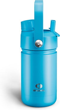 Kids Insualated Water Bottle with Straw - 12oz Stainless Steel Water Bottle with Dual Spouts, Leak-Proof, BPA-Free, Double Wall Vacuum Keeps Cold for 24 Hours for Sports, Travel, School (Azure Blue)