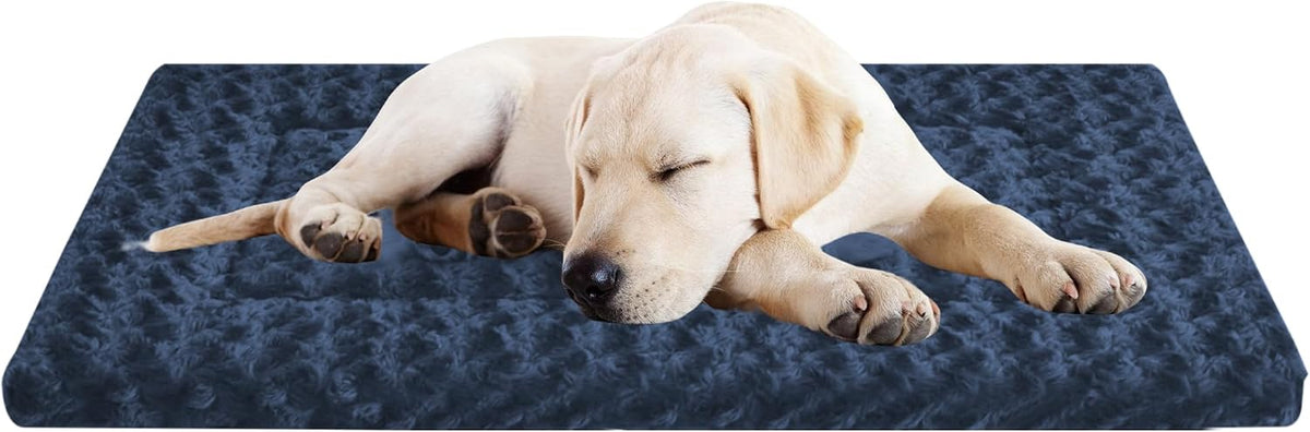 Dog Crate Pad Washable Cat Dog Pet Bed for Crate kennel Large Mat - M(29.0"L x 19.0"W x 1.4"Th) / Dark Blue