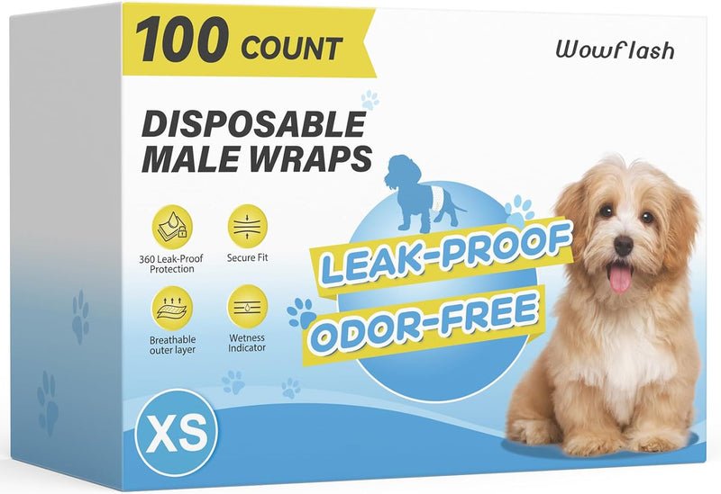 Wowflash 100 Count Dog Belly Bands for Male Dogs - X-Small