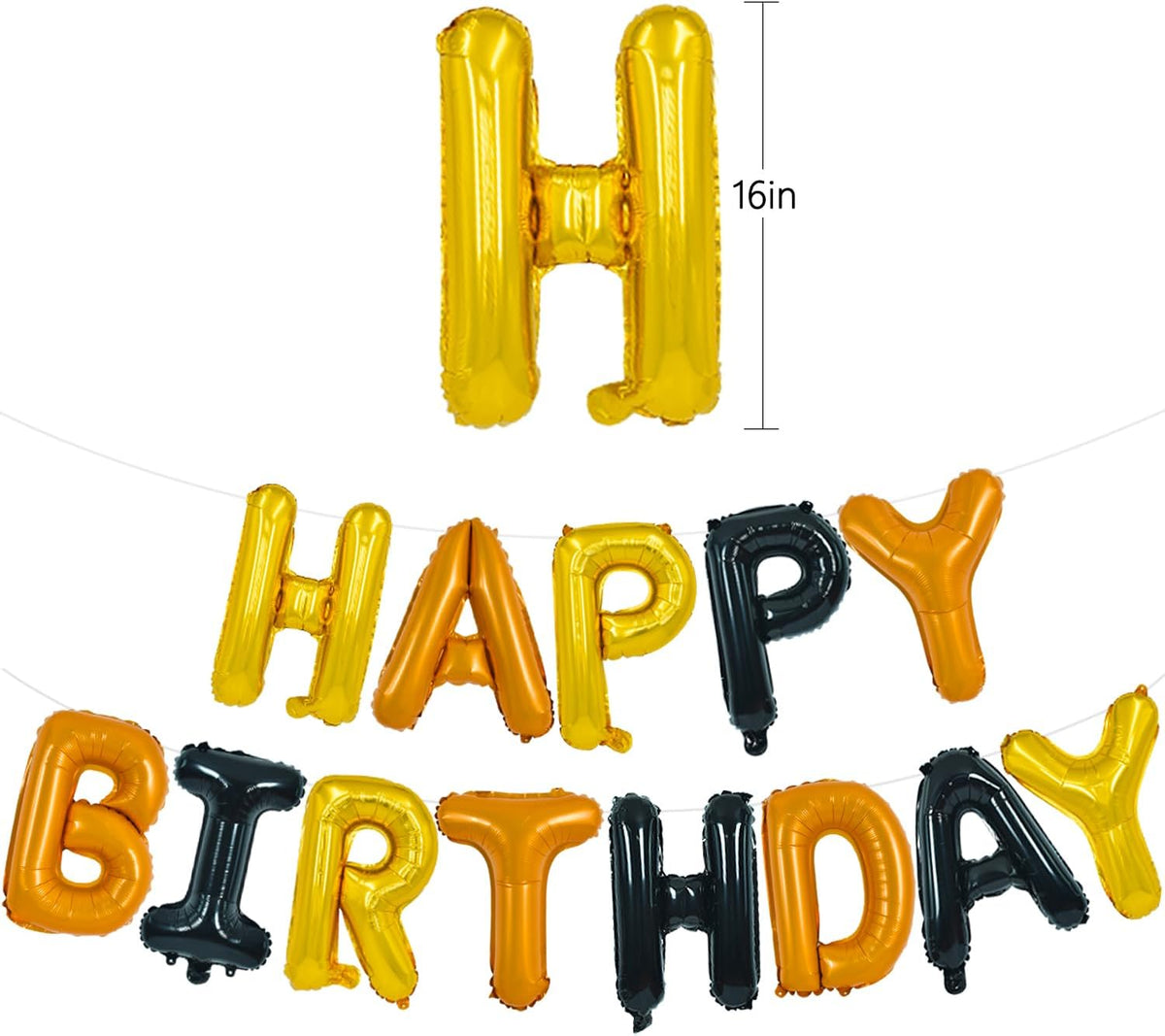 TONIFUL 16 Inch Black Happy Birthday Balloons Banner Decorations - Gold Orange Black - image 2