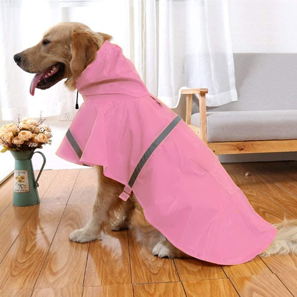 Adjustable Large Dog Raincoat with Strip Reflective - Pink / L - image 2