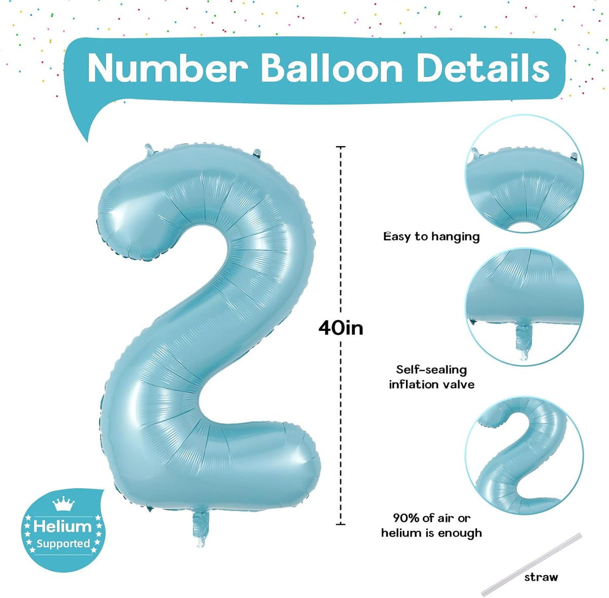 Checkered Number Balloon 1 - Pearl Blue / Number 2 - image 2