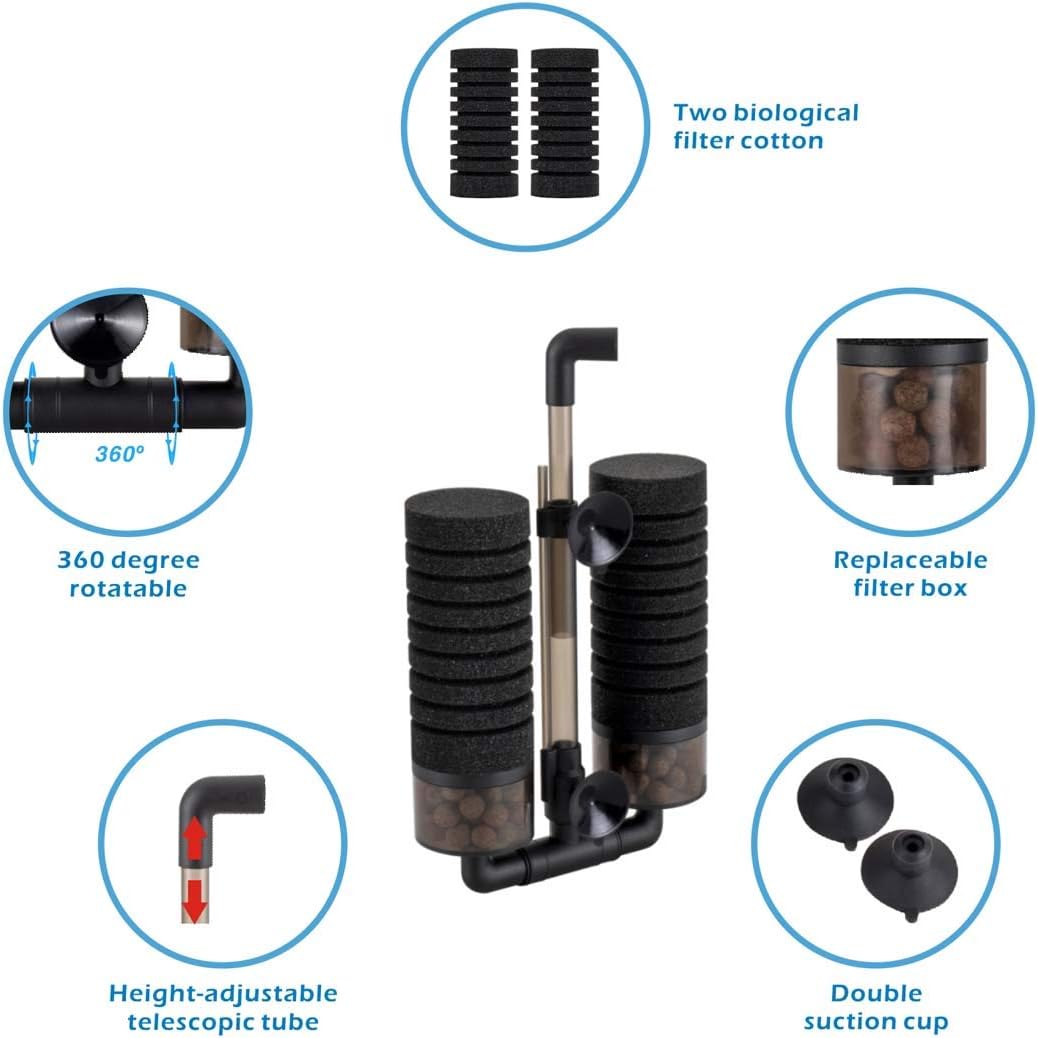 hygger Sponge Filter, Aquarium Filter Double Sponge Replaceable Media with 4 Biochemical Sponges - M for 15 to 55 gallon tank - image 3