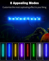 Pawfly 1.8 W Aquarium LED Light 7.5 Inch Underwater Fish Tank Light with Timer Auto On/Off Fish Tank Background Light with 8 Lighting Modes Submersible Multi-Colored Tube Light for Decoration