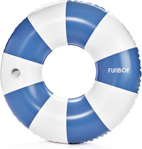 FUNBOY Giant 46" Vintage Green Stripe Pool Tube Float with Cup Holder – Fun for Kids & Family - Blue / 46"
