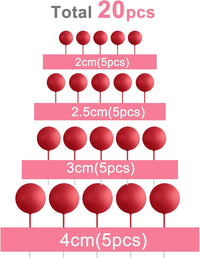ASTARON 20 Pcs Gold Balls Cake Topper Decorations for Birthday Cake - Red - image 2
