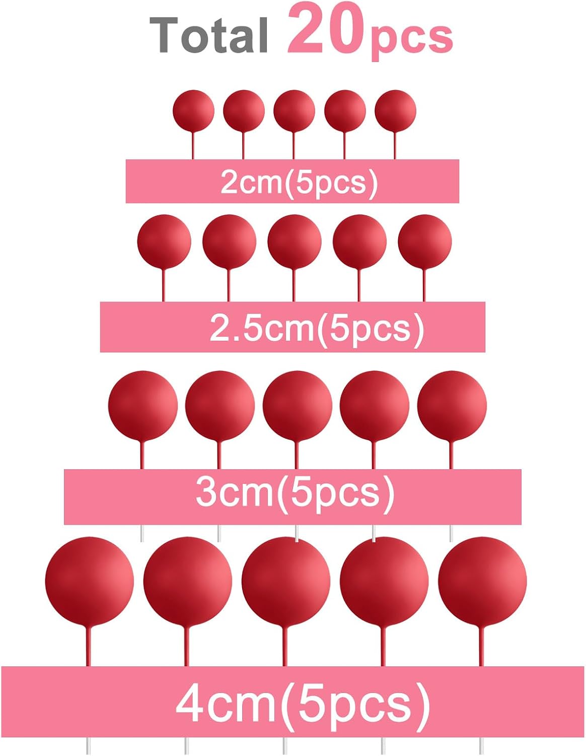 ASTARON 20 Pcs Gold Balls Cake Topper Decorations for Birthday Cake - Red - image 2