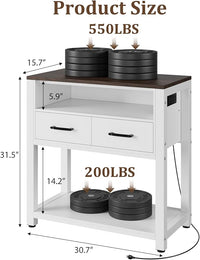 20-29 Gallon Aquarium Stand with Stable Metal Frame & Power Outlet, Heavy-Duty Fish Tank Stand with Waterproof Mat, 550LBS Capacity Storage Cabinet, White+Brown