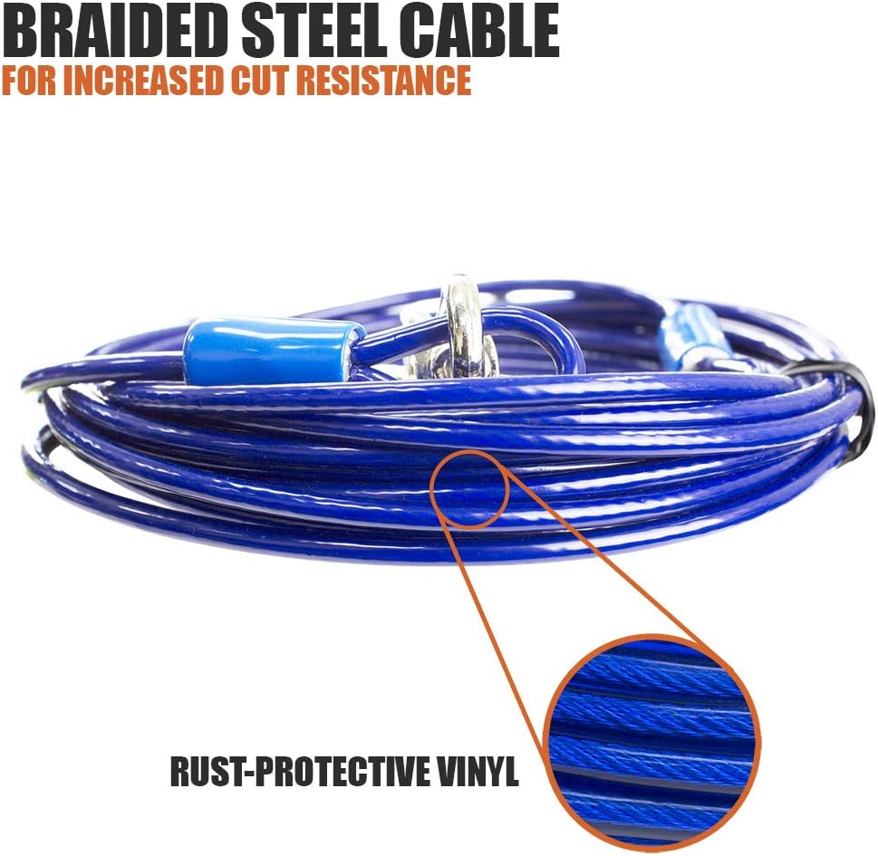BV Dog Tie Out Cable 30 Feet - 60lbs/ 25ft/ Blue / Pair - image 4