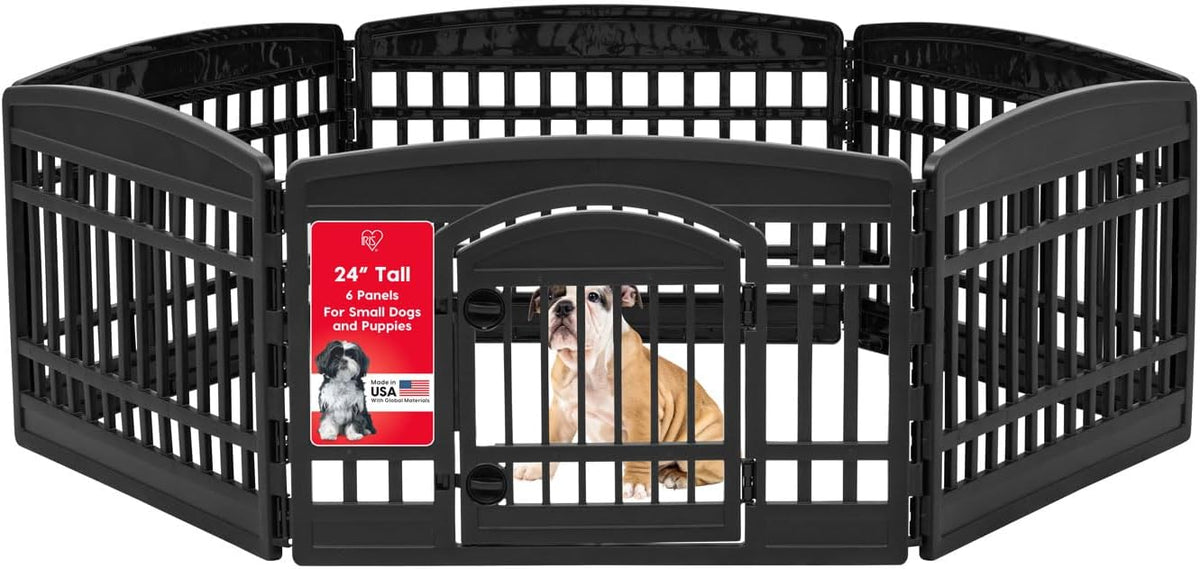 IRIS USA 4-Panel Dog Playpen, Pet Enclosure - 6 Panel - 24" H / Black