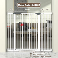 41" Extra Tall Cat Gate for Doorway, 40.6-49.1'' Metal Pet Baby Safe Gate, Extra Wide Pressure Mounted Child Door with Expansion Kit, No Drilling Cat Fence Indoor, Tall Dog Gate, White