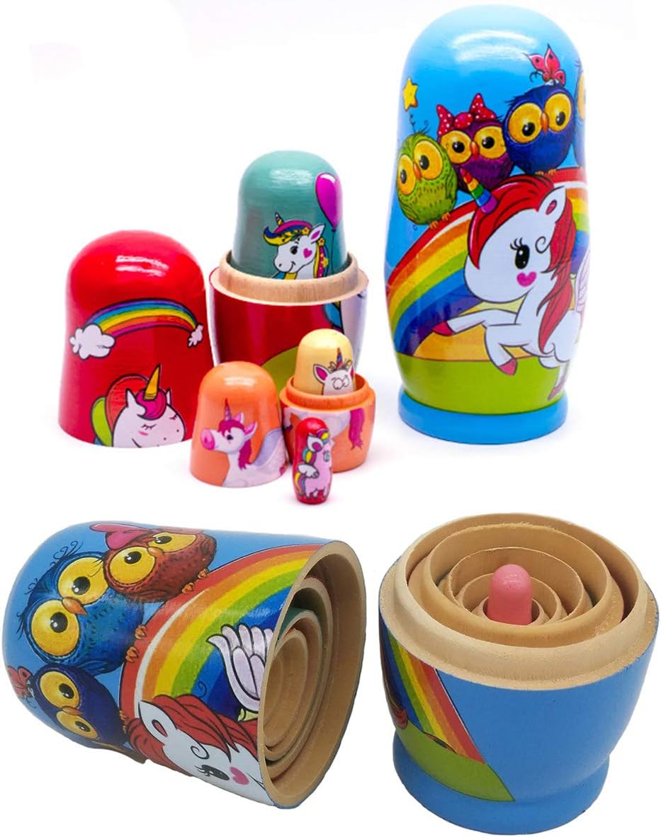 Konrisa set of six hand painted wooden unicorn nesting dolls - view 16