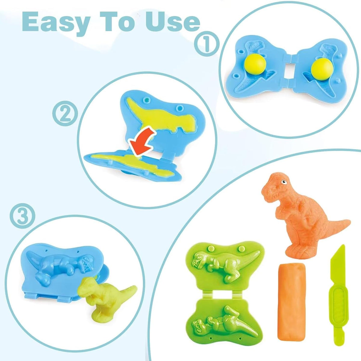 Unleash Creativity with 6 Unique Dino Molds Dough Toys Dough - 23pcs+Dinosaur - image 3