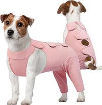 Kuoser Thigh Wound Protective Sleeve for Dogs, Dog Surgery Recovery Suit for Rear Legs, Dog Recovery Sleeve for Female Male Dogs, Dog Onesie After Surgery Pet Surgical Suit for Spay Neuter, Pink XS