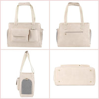 Dog Carrier Purse, Fashion Leather Pet Carrier Bag, Airline Approved Soft Sided Cat Travel Tote Bag with Pockets White