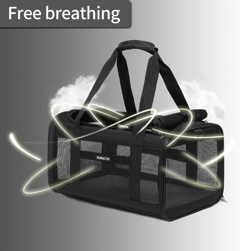Airline Approved Pet Carrier for Cats and Small Dogs - black / 17.0"L x 12.0"W x 12.5"H - image 3
